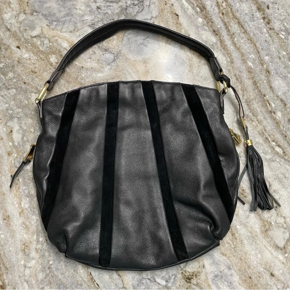 AIMEE KESTENBERG Black Leather Suede Shoulder Bag